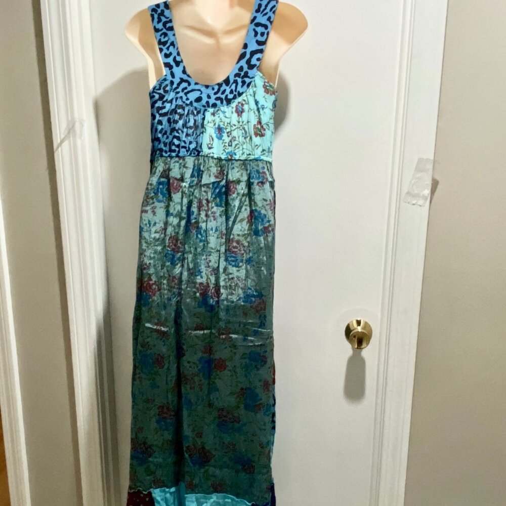 Palak Quilted Patchwork Boho Artsy Festival Viscose Sheath Maxi Sun Dress L - Picture 9 of 12